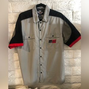 Harley Davidson Motorcycle Racing Button Down Shirt in Grey, Black, and Red (M1)